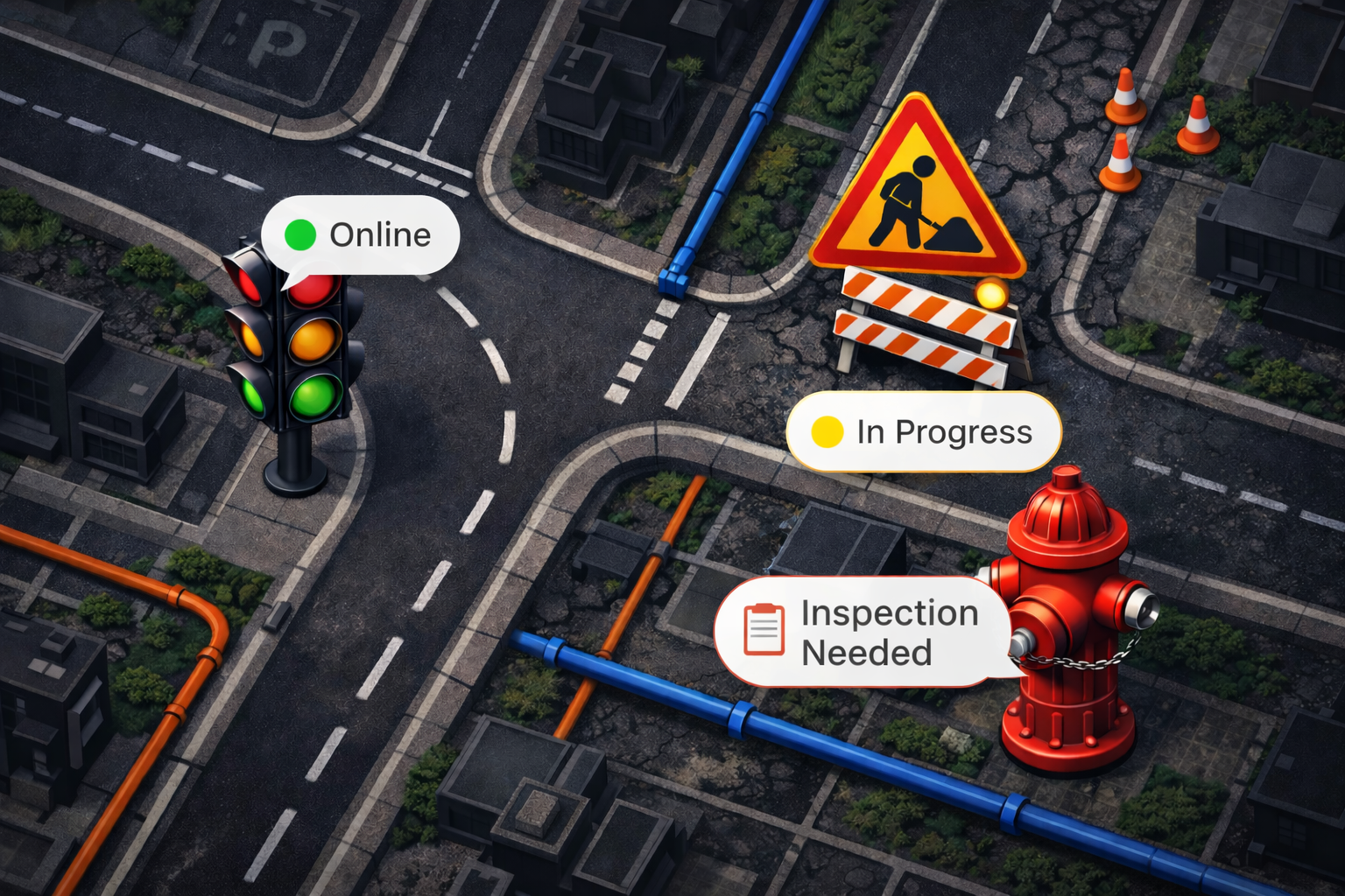 Infrastructure assets including roads, bridges, and public facilities
