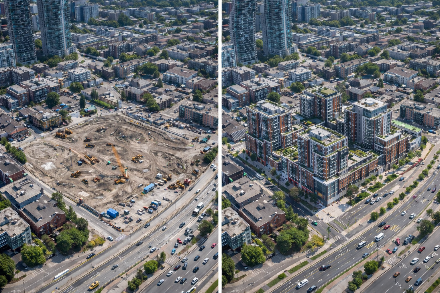 Satellite or aerial view of urban development and land use patterns