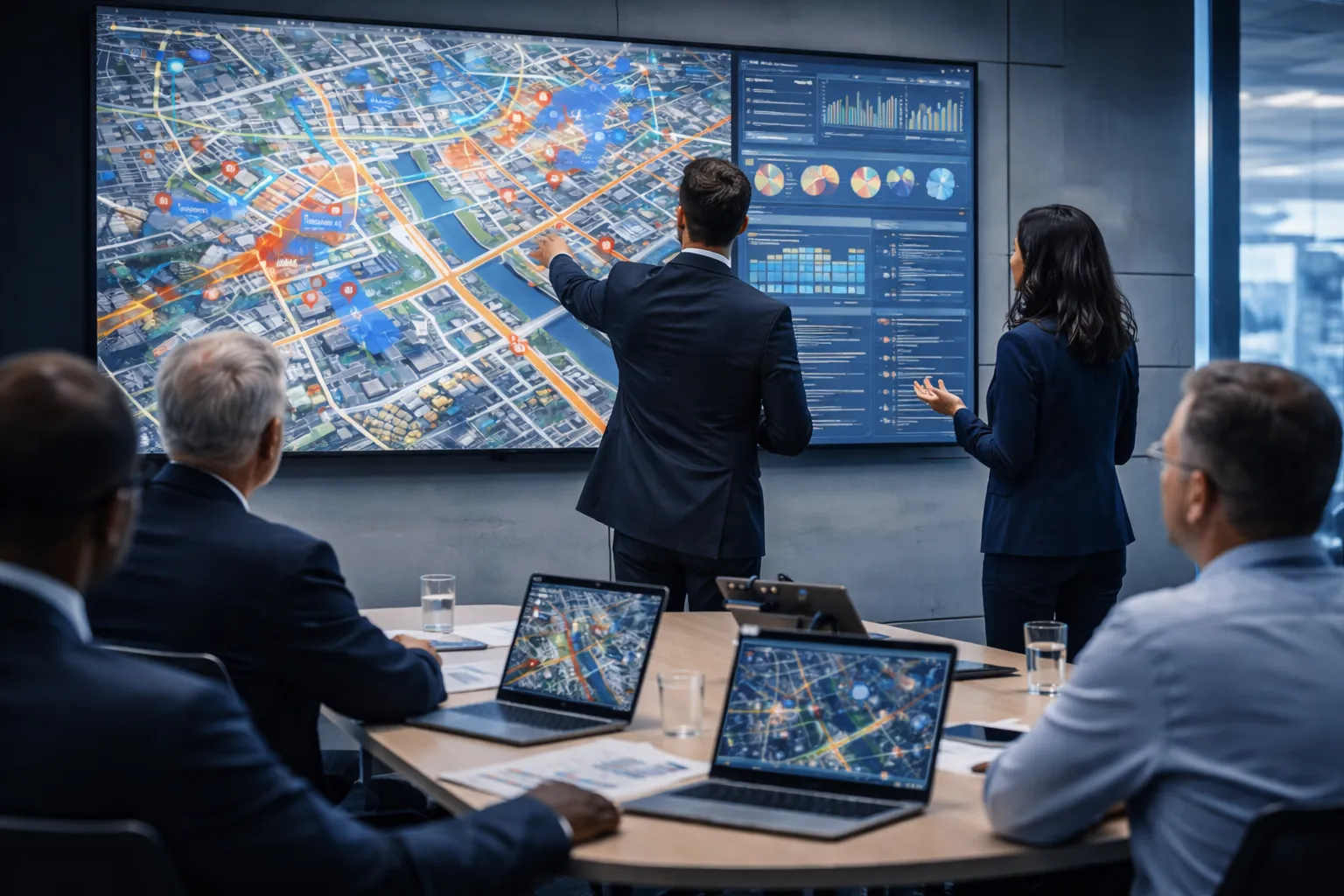Field engineers deploying sensors and reviewing infrastructure data